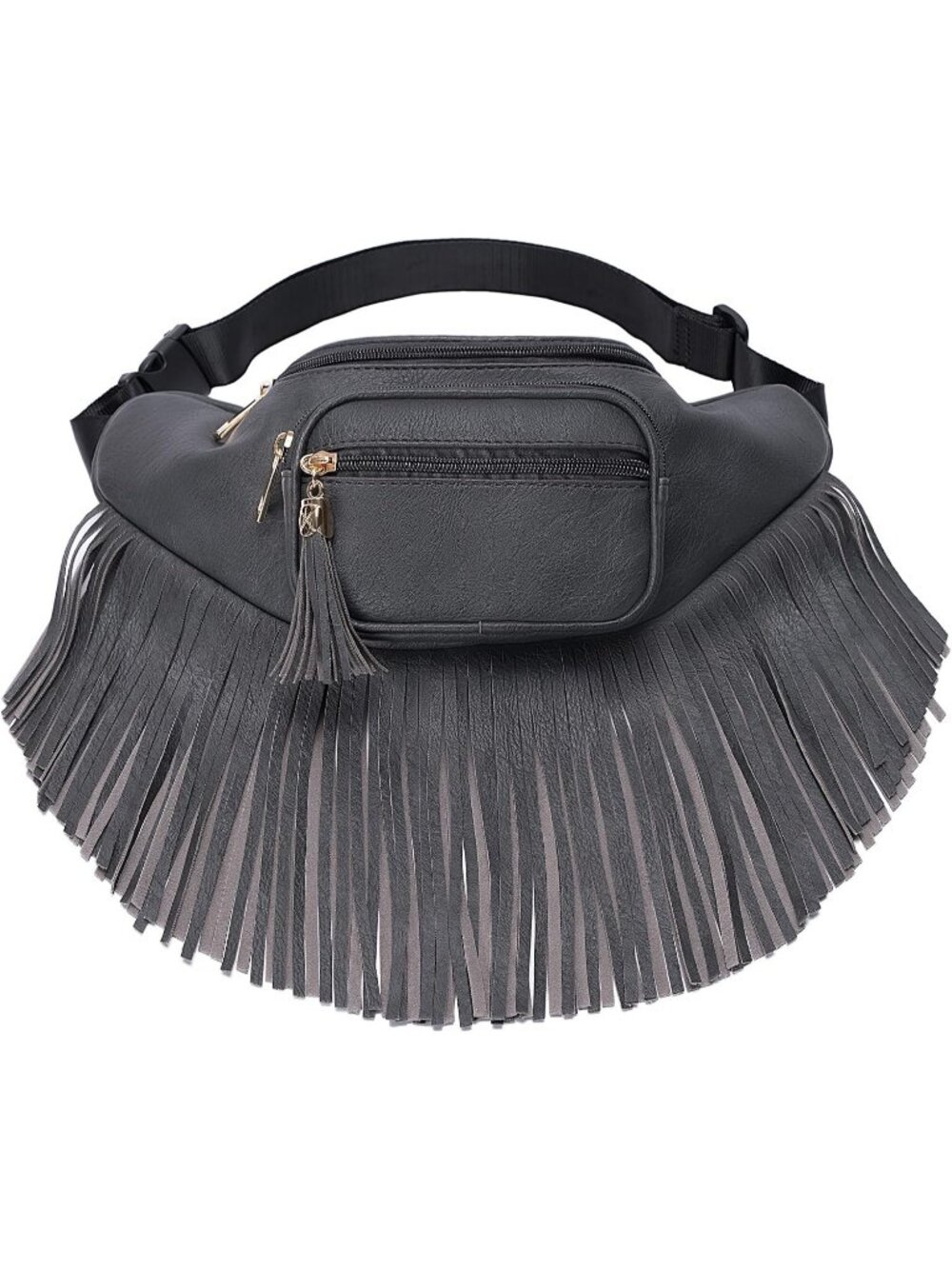 Women's Dark Grey Fringe Waist With Multi Zipper Pockets Fanny Pack Travel Bags